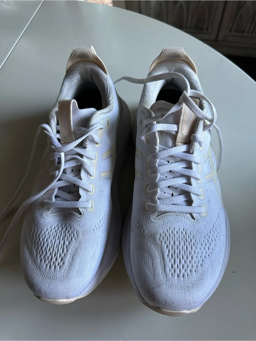 ASICS White Running Shoe with Lime Accent